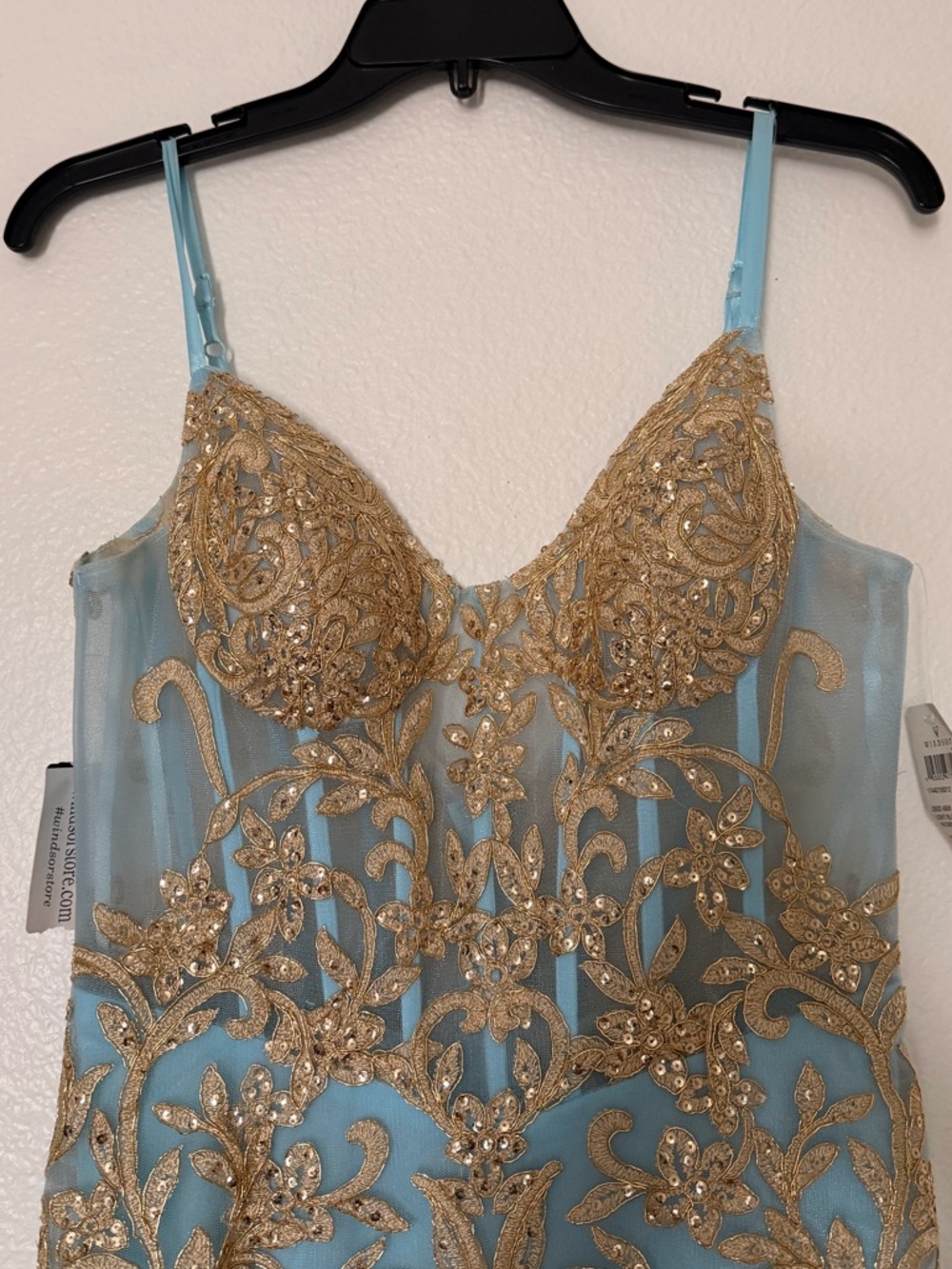 Windsor Blue and Gold Embroidered Tulle Gown - Picture 3 of 6